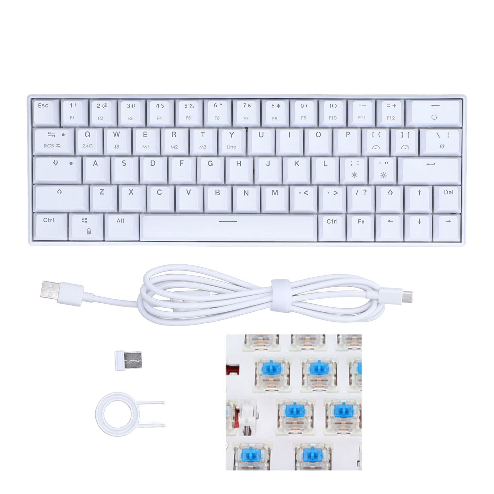 ciciglow Kabellose Mechanische Gaming-Tastatur, Weiß, 64 Tasten, Kabellos, RGB-Hintergrundbeleuchtung, Mechanische Tastatur, 3 Modi, 2,4 G/BT 3.0, 5.0/Typ C, Kabelgebundene(Linearer Aktionsschalter)