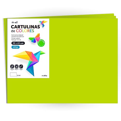 Farbkarton, großer Karton, 50 x 65 cm, fluoreszierende Farben, 180 g, für Bastelarbeiten, kreative Designs und Kunstprojekte, m-office (x250 Blatt, Neongrün)