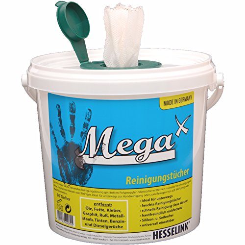 Hesselink Mega X Hand-Reinigungstücher - überall unterwegs Hände waschen - Feuchttücher - kein Wasser erforderlich - im praktischen Spendereimer