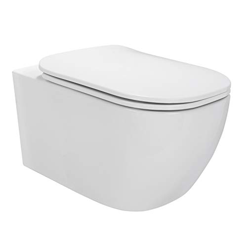 Biferno Design Hänge WC spülrandlos Toilette inkl. WC Sitz mit Softclose Absenkautomatik + abnehmbar