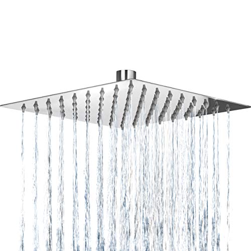 Regendusche | Duschkopf | Einbauduschkopf | Kopfbrause | Regenbrause aus hochwertigem Edelstahl mit Anti-Kalk-Düsen | Wasserfall Regenduschkopf 25x25 cm quadratische Ausführung