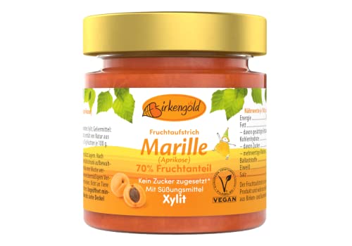 10 Gläser | Fruchtaufstrich Marille (Aprikose) | Marmelade | Konfitüre | mit Xylitol gesüßt | 200 g je Glas | 70% Fruchtanteil | Vegan