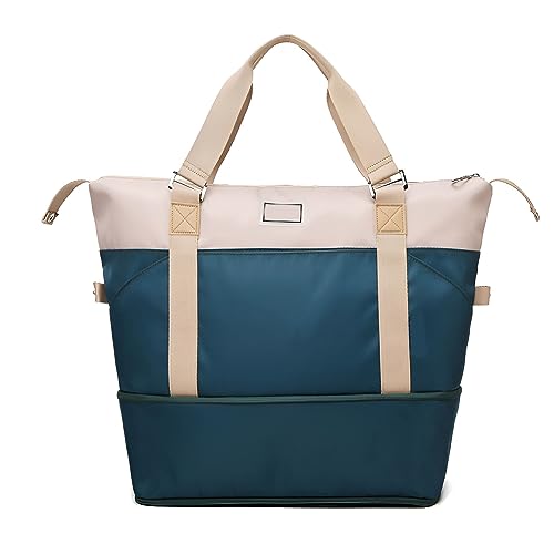 Kontrastfarbene Reisetasche mit großem Fassungsvermögen, erweiterbare Reisegepäcktasche, leichte, wasserdichte Reisegepäcktasche (Blauer See,Medium)