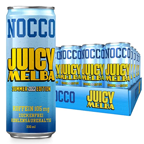 NOCCO BCAA Energy Drink – zuckerfrei, vegan Energy Getränk mit Koffein, Vitaminen und Aminosäuren – Pfirsichgeschmack, 24 x 330ml inkl. Pfand (Juicy Melba)