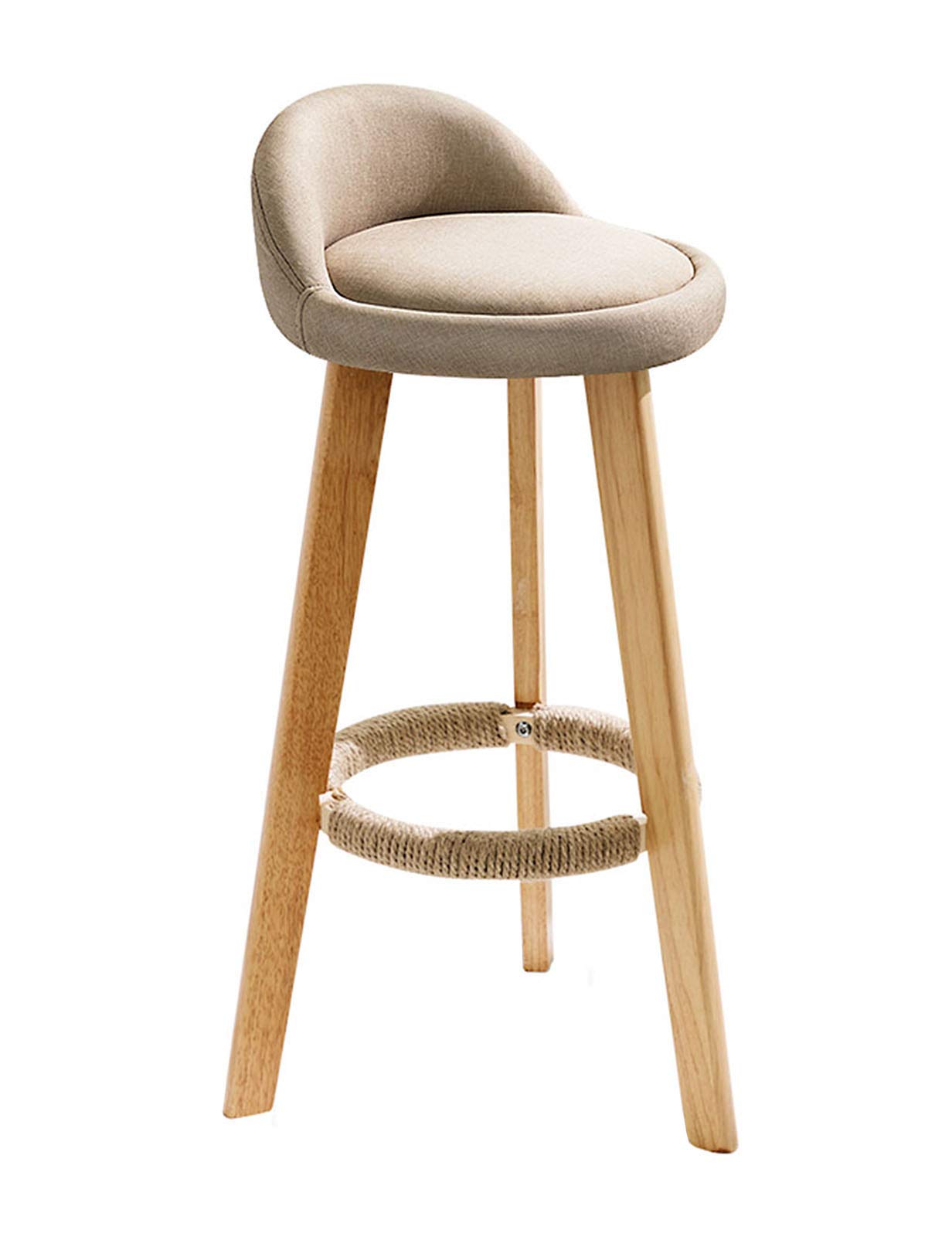 MYAOU Frühstücksbarhocker mit Rückenlehne, gepolsterte Stühle aus weichem Leinen mit Beinen aus massivem Holz und Fußstütze mit rundem Sitz Barhocker (grau/Creme)