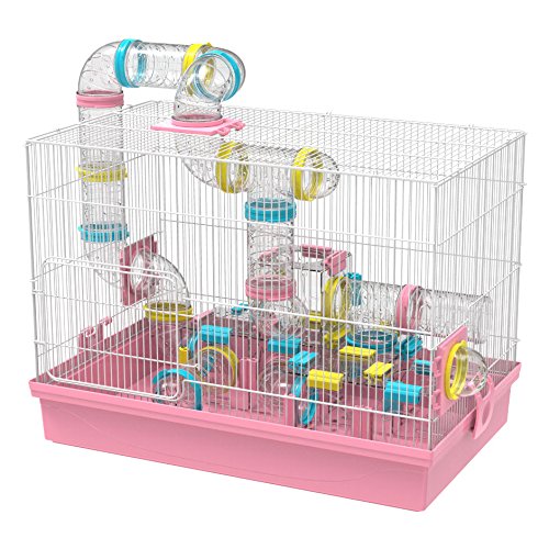 Großer Hamsterkäfig zum Selbermachen, 50,8 x 30,5 x 38,1 cm, mit Comaplete-Tunnelrohr-Modul, Spielzeug für Rennmäuse, Zwergmäuse (Rosa)