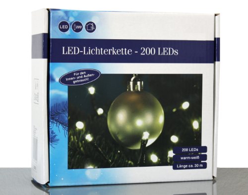 LED Lichterkette warmweiß 200er 19,9m grünes Kabel HI 76093