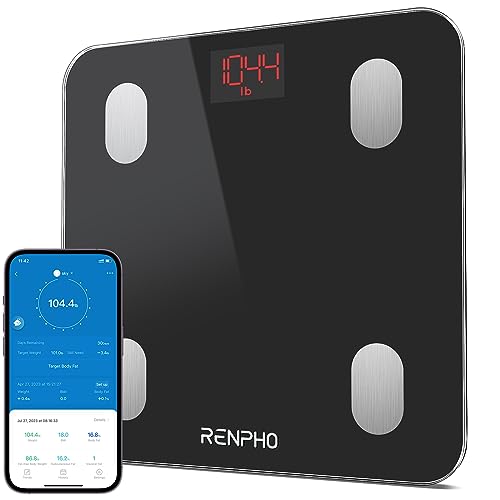 RENPHO Körperfettwaage, Bluetooth Personenwaage mit App, Smart Digitale Waage für Körperfett, BMI, Gewicht, Muskelmasse, Wasser, Protein, Skelettmuskel, Knochengewicht, BMR, Schwarz