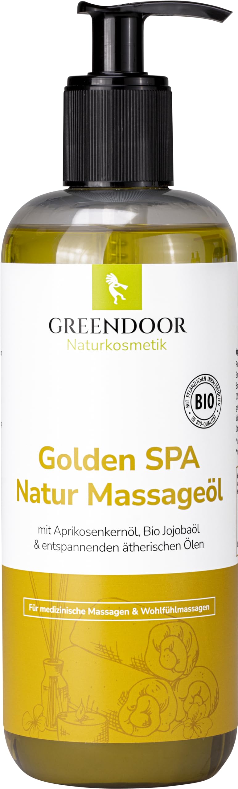 GREENDOOR Sparpackung Massageöl Golden SPA 500ml, natur-reines BIO Jojobaöl und Aprikosenkernöl, Öl für natürliche Massage, entspannender Duft, hervorragendes Körperöl, Geschenke