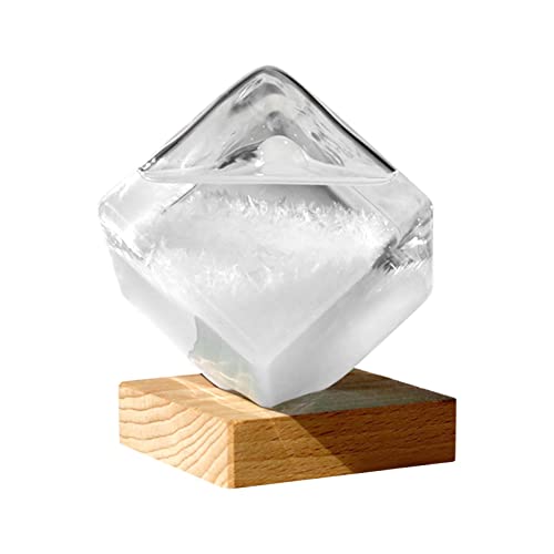 ZQYX Storm Glass Wettervorhersage, Wettervorhersage Crystal Storm Glass Cube Shape Forecaster, Sturmglas mit Holzsockel, Barometer Wetterstation Geschenk für Desktop-Büro-Home Decor