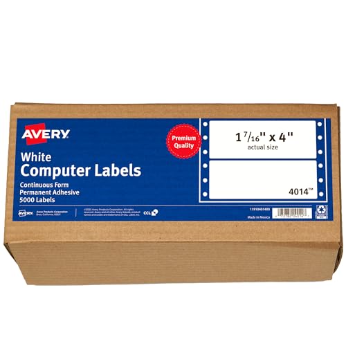 Avery 4014 Punktmatrix-Etiketten, 1 x 4, Weiß, 5000 Stück