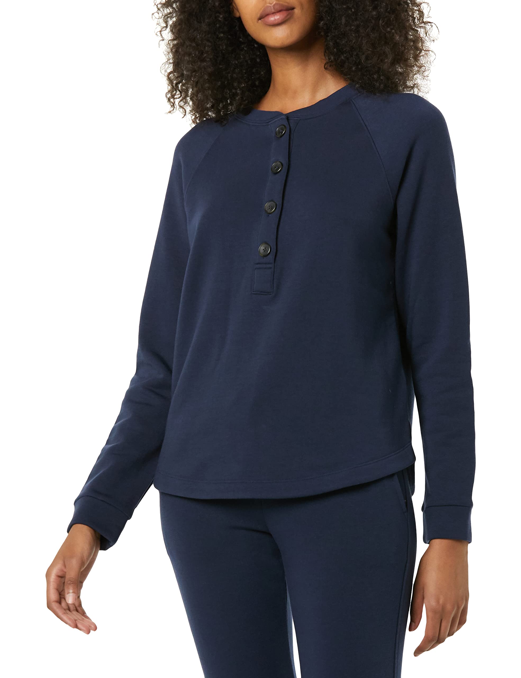 Amazon Aware Damen Henley-Sweatshirt aus Fleece mit langen Ärmeln (in Übergröße erhältlich), Marineblau, 3XL Große Größen