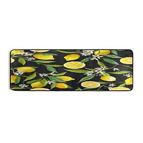 Teppich mit tropischen Zitronen, Blumen, Blättern, Küchenteppich, rutschfest, 183 x 61 cm, für Zuhause, Badezimmer, Innenbereich, Wohnzimmer