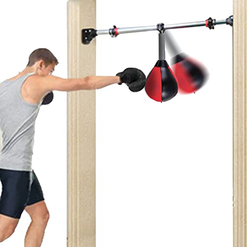 Türrahmen-Speedbag, Tür-Boxsack, Leder-Box-Reflexsack mit verstellbarem Ständer, Feder, aufblasbarem Ball, für Heim-Fitness-Übungen (Rot + Schwarz 22 cm (8,6 Zoll))