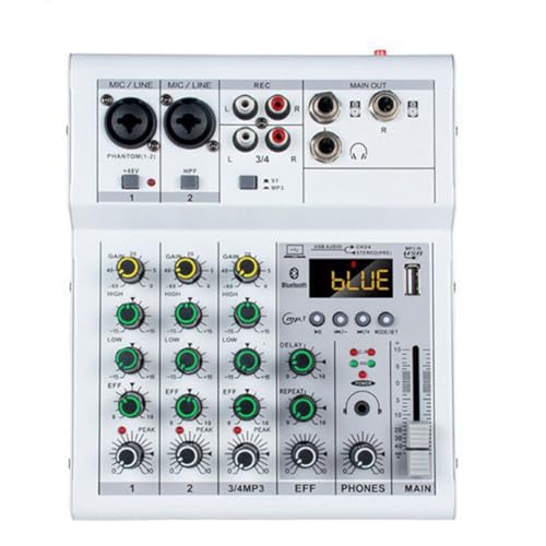 Tyuooker Professionelle Digitale DJ-Mixer-Konsole, 4-Kanal-Audiomixer mit USB-Anschluss, Unterstützt Wiedergabe über Bluetooth-Verbindung, Weiß, Langlebig, Einfach zu Bedienen