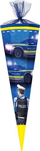 Schultüte/Zuckertüte 85 cm 12-eckig Polizei 2019 mit Sound mit Tüll/Textilborte-Verschluß