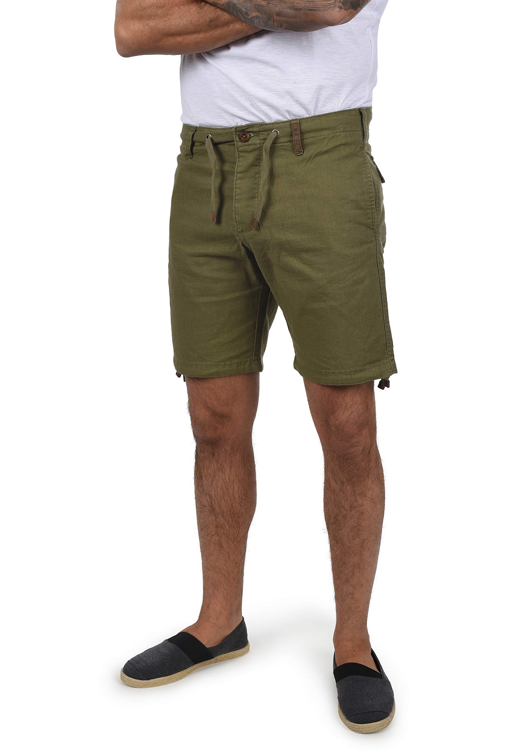 Indicode IDMoses Herren Leinenshorts Kurze Leinenhose Bermuda mit Kordel Regular Fit, Größe:S, Farbe:Dark Olive (644)