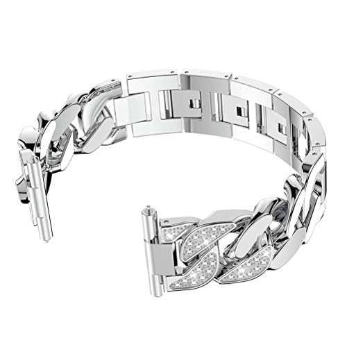 Fashion Bling Diamond Edelstahlarmband für Smartwatch, einreihige Kette, solide Zinklegierung, Band Ersatz für (Silber)