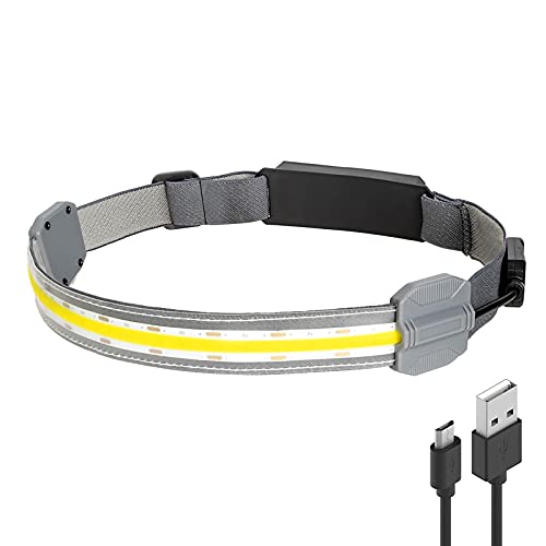 KUPRO LED COB Stirnlampe USB wiederaufladbar 230° breitstrahlend 350 Lumen superhelle Kopflampe mit rotem Rückwarnlicht 3 Modi Leichte Wasserdichte Kopfbeleuchtung zum Wandern Camping