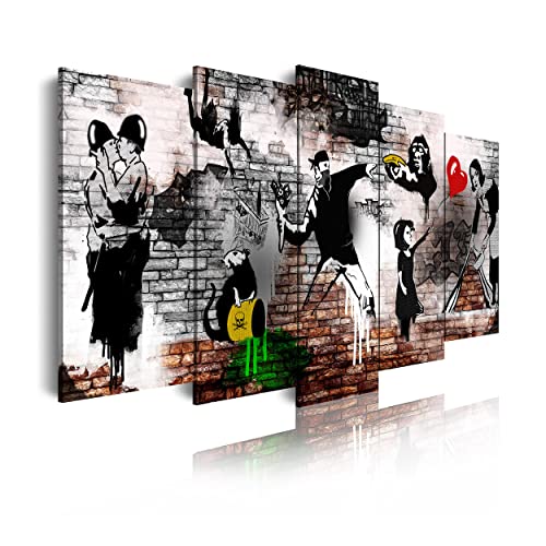 DekoArte 543 - Modernes Bild, digitalisierter Kunstdruck | Dekoratives Bild für den Salon oder das Schlafzimer | Abstrakter Stil Kunst Banksy Werke | 5 Teile 150 x 80 cm