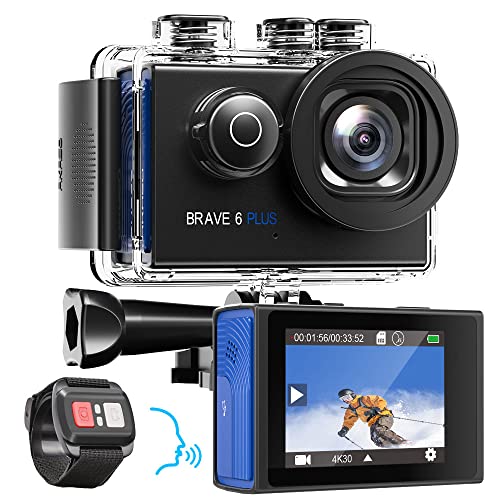 AKASO Action Cam 4K30FPS 20MP WiFi Actionkamera mit Touchscreen EIS 4X Zoom Fernbedienung 40m Unterwasserkamera mit 2X 1350mAh Akkus und Helmzubehör Kit