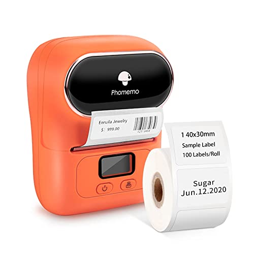Phomemo M110 Etikettendrucker - Mini Bluetooth Etikettendrucker, Thermo Etikettendrucker Handdrucker, Geeignet für Kleidung, Supermarkt, Einzelhandel usw, kompatibel für Android und iOS, Orange