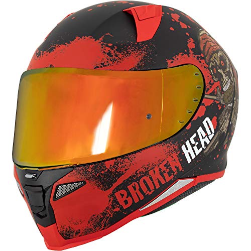 Broken Head Jack S. V2 Pro Integral-Helm Rot - Set incl. gratis rot verspiegeltem Visier – Sport-Motorrad-Helm (S 55-56 cm)