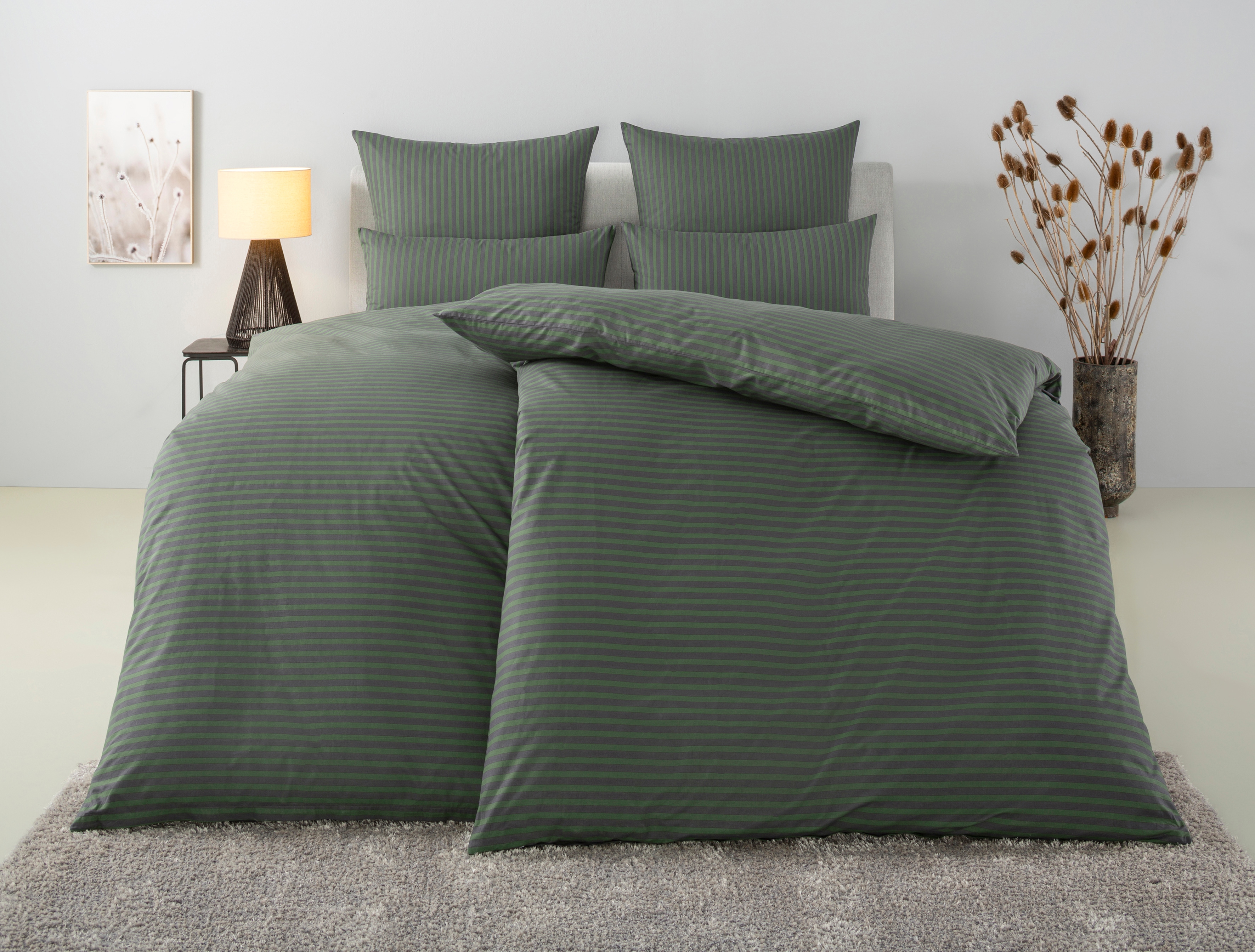 Bruno Banani Bettwäsche "Jassen in Gr. 135x200 oder 155x220 cm", (3 tlg.), moderne Bettwäsche aus Baumwolle, Bettwäsche mit Streifen-Design