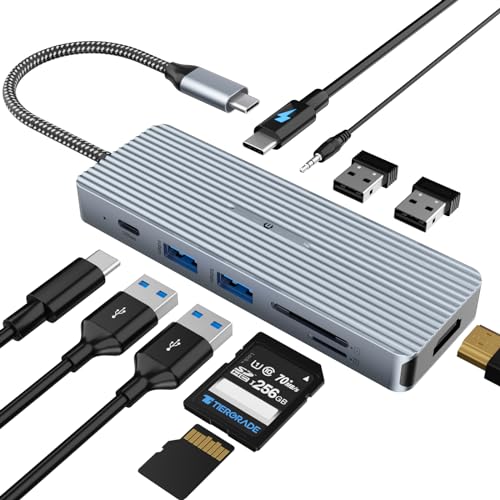 SUTOUG USB-C-Hub, 10-in-1-Dockingstation mit 4K-HDMI, USB-C-Datenübertragungsanschluss, 2 x USB 3.0 Typ-A, 2 x USB 2.0 Typ-A, SD/TF-Kartenleser, 3,5 mm Stereo-Klinkenstecker für Mac OS und Windows