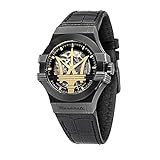 MASERATI Herren-Armbanduhr Potenza Edelstahl Quarz Lederband schwarz 13 Casual Uhr (Modell: R8821108036)
