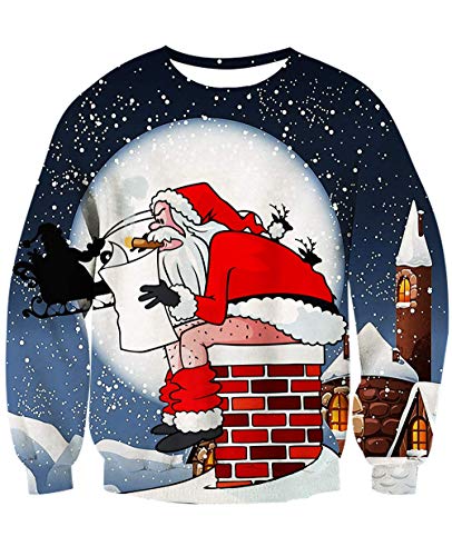 NEWISTAR Herren Weihnachtpullover 3D Weihnachtsmann Gedruckt Pullover Damen Weihnachten Jumper Tops Sweatshirts Bluse S