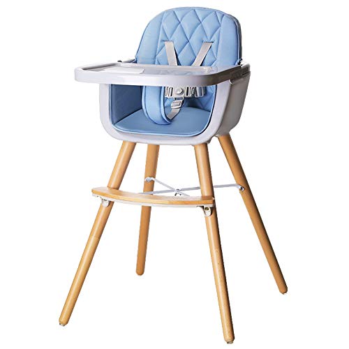 ZXGQF Kinderhochstuhl, Baby-Esszimmerstuhl Fütterungsstuhl aus Holz mit verstellbaren Beinen und Tablett, 5-Punkt-Sicherheitsgurt, abnehmbare Fußstütze, für Kleinkinder Kinder Kleinkinder (Blue)