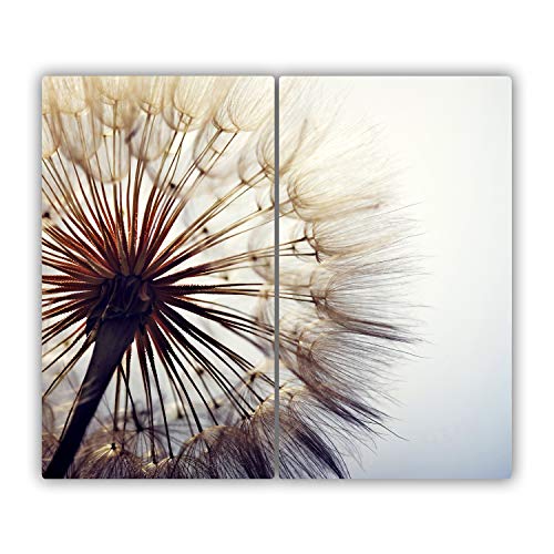 Tulup Glas Herdabdeckplatte - 2x30x52cm - Ceranfeldabdeckung Spritzschutz Glasabdeckplatte Kochplattenabdeckung und Schneidebrett - Blumen & Pflanzen - Pusteblume - Weiß