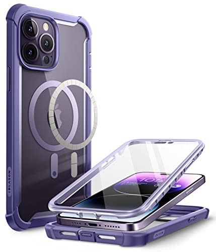 i-Blason Ares Mag Series Hülle für iPhone 14 Pro Max (6.7") 2022 Bumper Case 360 Grad Handyhülle Transparent Schutzhülle Cover mit Displayschutz Kompatibel mit MagSafe (Lila)