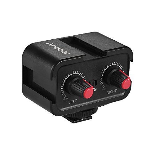 Andoer WS-Vs Dual-Channel Mikrofon Audio Mixer Adapter & Cold Shoe Mounting Hub 3,5 mm Stereo Ausgang für Canon Nikon DSLR Kamera Camcorder