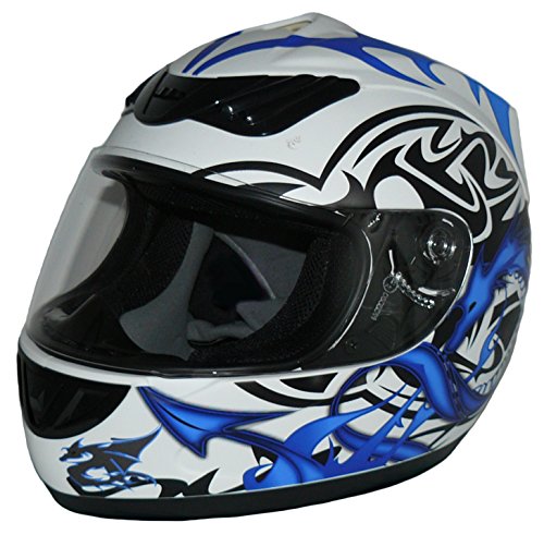 protectWEAR Motorradhelm, Integralhelm, Drachendesign (Blau/Weiß), M