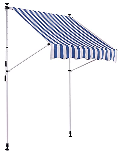CLP Klemm-Markise Westerly I Ohne Bohren I Höhenverstellbarer Sonnenschutz, Farbe:weiß/blau, Größe:300x120 cm