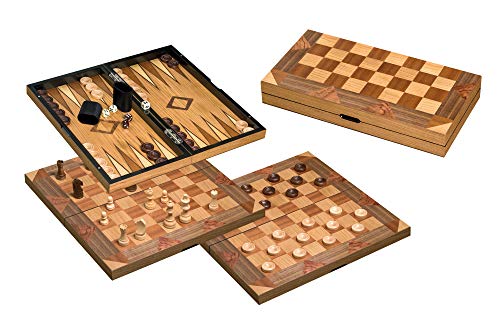Philos 2522 - Schach Backgammon Dame Set, Feld 43 mm, Königshöhe 77 mm, Staunton Design, Natur und braun gebeizt, gewichtet, inklusive Spielsteine, Würfelbecher und Würfel