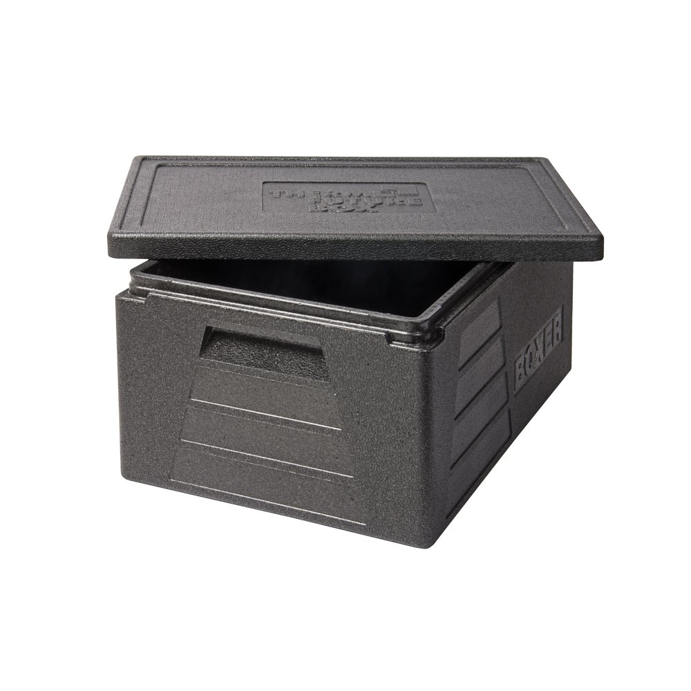 Thermo Future Box Quadratische GN 1/1 Premium Transportbox Warmhaltebox und Isolierbox mit Deckel, Thermobox aus EPP (expandiertes Polypropylen), Schwarz, 42 Liter Boxer
