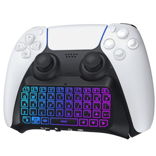 TiMOVO Mehrfarbig RGB-Hintergrundbeleuchtung Tastatur für PS5 Controller, Drahtlos Bluetooth Tastatur für Playstation 5 Controller, Mini PS5 Game Keyboard mit Lautsprecher Audio-Buchse, Schwarz