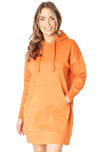 CityComfort Hoodie Damen Kleid, Sweatkleid Longpullover für Damen, Oversize Pullover Damen (S, Rost Braun)