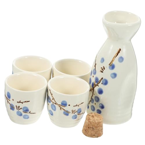 RSBFER 5-teiliges Japanisches Sake-Keramik-Set, traditionelle Keramik-Weingläser, Teetassen, Kunsthandwerk, Saki-Becher, Heimdekoration, Geschenk