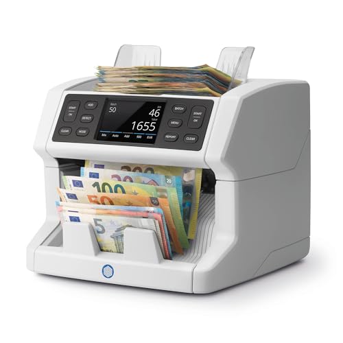 Safescan 2885-S Geldzählmaschine, Wertzählung für gemischte Banknoten einschließlich USD - Banknotenzähler mit 7-facher Echtheitsprüfung - Geldzählmaschine mit mehrsprachiger Benutzeroberfläche