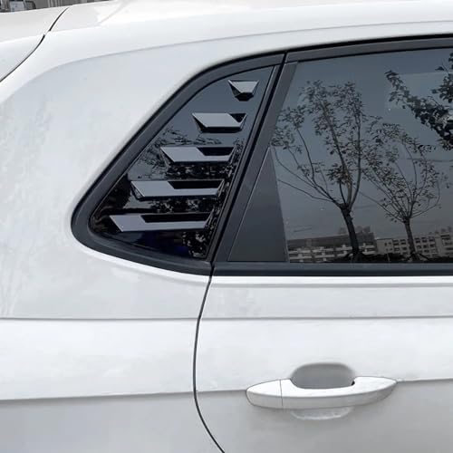 Auto-hintere Seitenfenster-Lamellen-Fensterladen-Aufkleber-Ordnung für VW Polo MK6 2018 2019-2023, 2 Stück/Set, ABS-Material,Glossy Black
