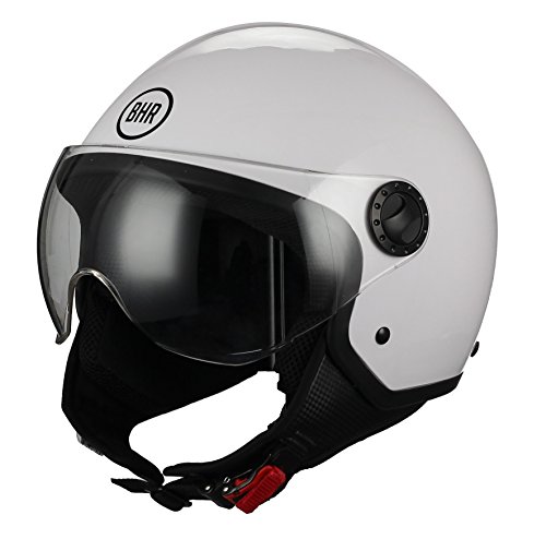 BHR Helm Demi-Jet 801 ONE| Scooter-Helm ECE-geprüft | Motorradhelm mit kratzfestem Visier |WEISS | XL