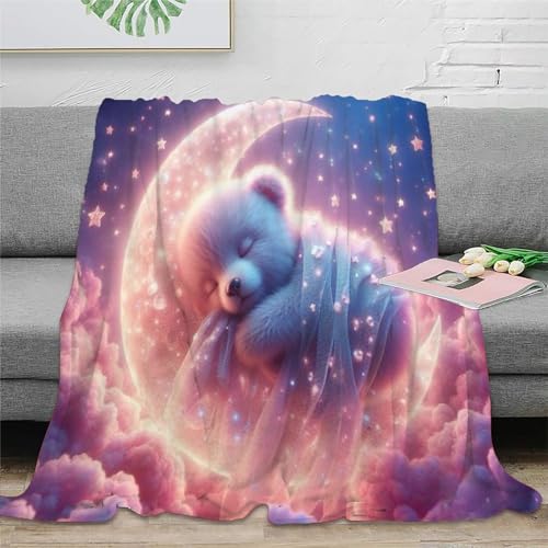 Süßer Bär Flanell Couchdecke 3D Druck süße Tiere Decke Sofadecke Weichen Flauschig Kuscheldecke Warm Bett Decken for Erwachsene Kinder 50x60inch(127x152cm)