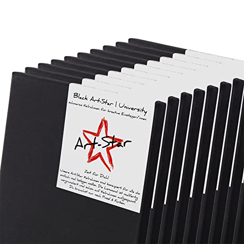 Art-Star 10x University Black KEILRAHMEN 20x20 cm | Schwarze Leinwände auf Keilrahmen 20x20 cm | Leinwandtuch vorgrundiert, malfertige bespannte rechteckige Keilrahmen mit Leinwand zum malen