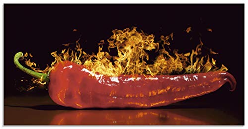 Artland Qualitätsbilder I Glasbilder Deko Glas Bilder 60 x 30 cm Ernährung Genuss Lebensmittel Gewürz Foto Rot D8OM Chili Feuer Flammen