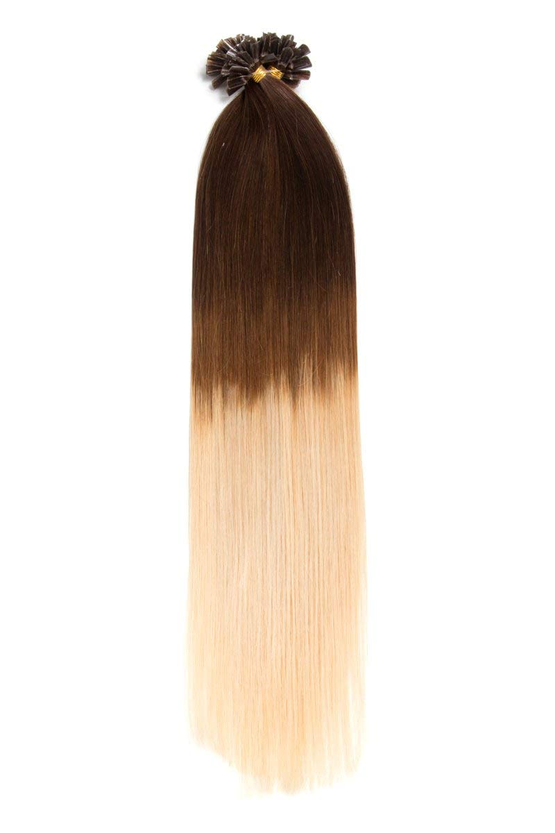 Ombré Keratin Bonding Extensions aus 100% Remy Echthaar/Human Hair 50 0,5g 50cm Glatte Strähnen - U-Tip als Haarverlängerung und Haarverdichtung - Farbe: #4/613 Schokobraun/Hellichtblond