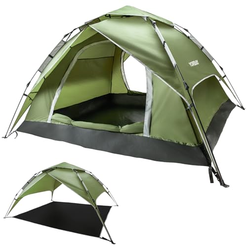 Yorbay 2 in 1 Pop Up Camping Zelte für 2-3 Personen, doppelwandig Wasserdicht UV-Schutz Kuppelzelte Wurfzelte für Familie, Trekking, Outdoor, Festival, Grün